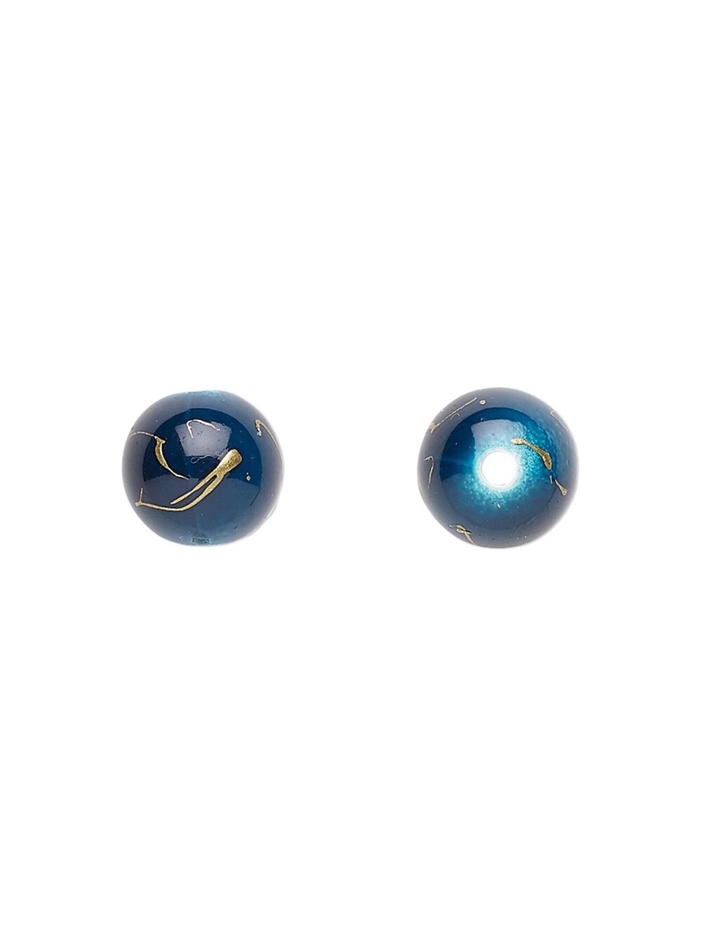 Bulk Lot Dark Blue with Gold Swirls 10mm Round Retro Fancy Acrylic Beads 50 pcs